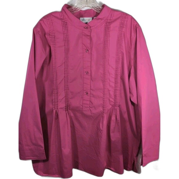 d & co Blouse Long Sleeve Pleaded Detail Hot Pink Size 1X Womans - Picture 1 of 11